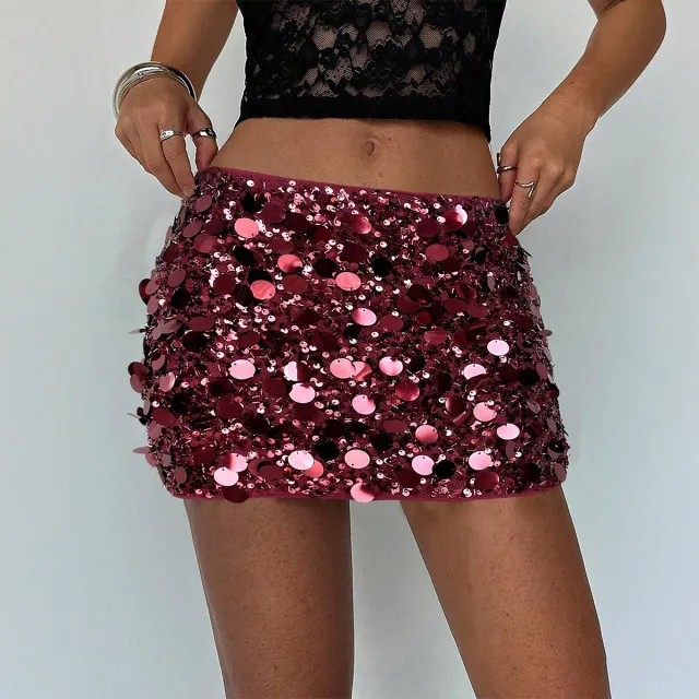 Elegant And Chic With Shiny Trim Bodycon Mini Skirt Wine Red - Shop at LoveMi