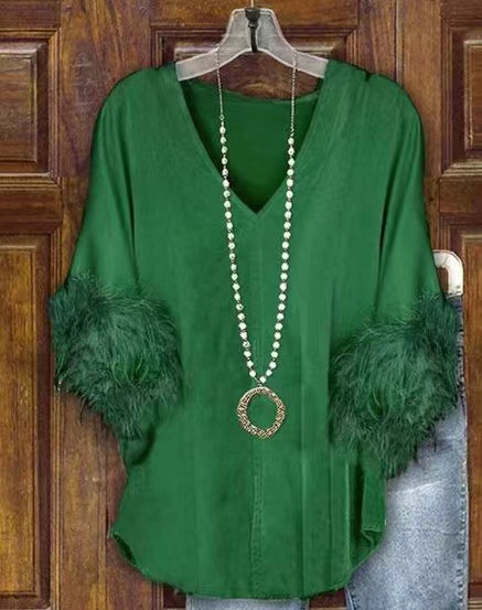 New Classic Deerskin Velvet Stitching Feather Coat