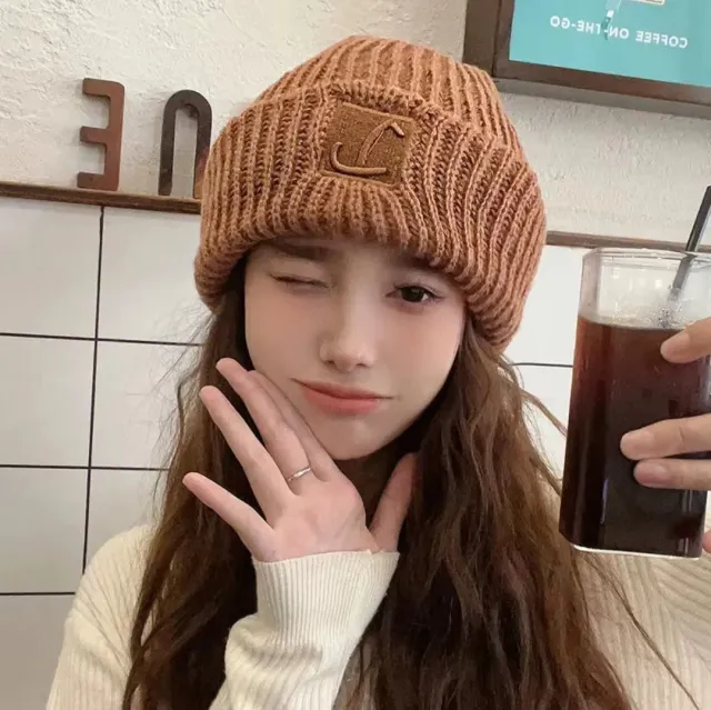 Autumn And Winter Warm keeping And Cold proof Ear Protection Beanie Hat Makes Face Look Smaller Knitted Hat Caramel - Shop at LoveMi