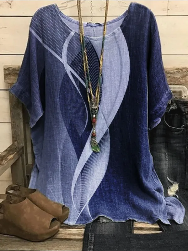 New Casual Loose Printed Crew Neck Top Figure 34 - Shop at LoveMi