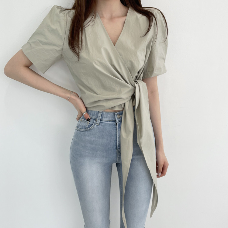Women's Fashion Lace-up V-neck Slim Shirt Top