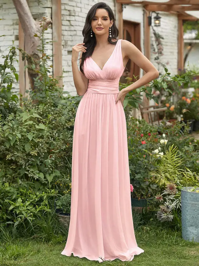 Deep V neck Bridesmaid Plus Size High Waist Evening Dress Lotus Root Color Us16W - Shop at LoveMi