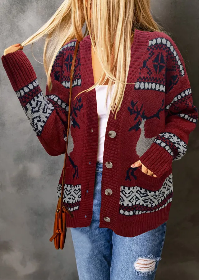 Christmas Sweaters Cardigan Coat Red - Shop at LoveMi