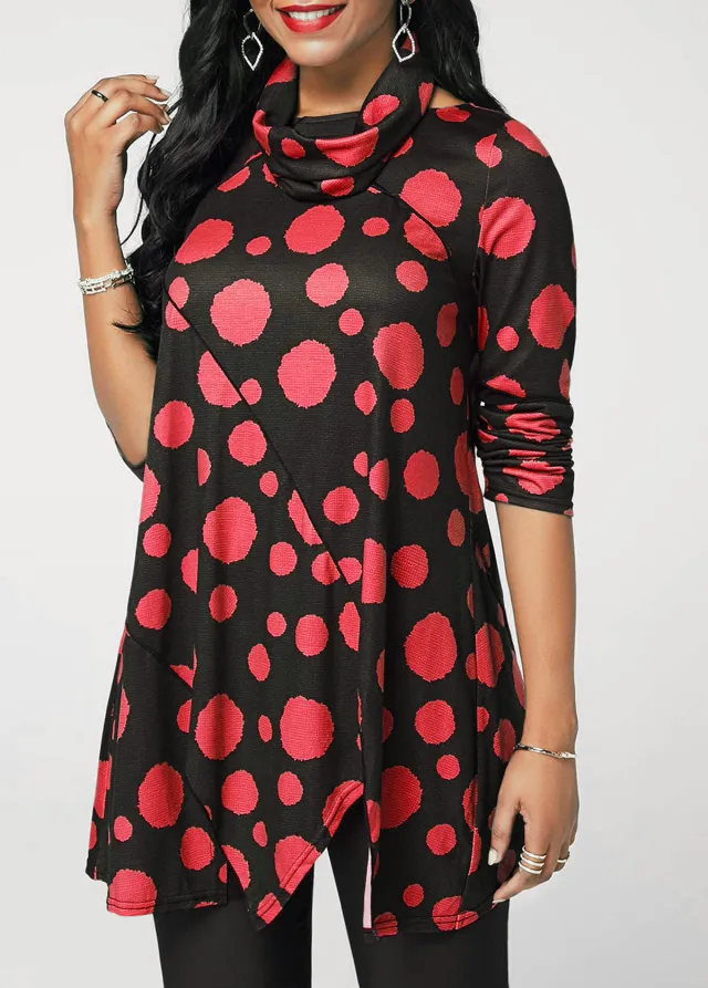 Fashion Autumn And Winter Stitching Irregular Long Sleeve T shirt For Women Red - Shop at LoveMi