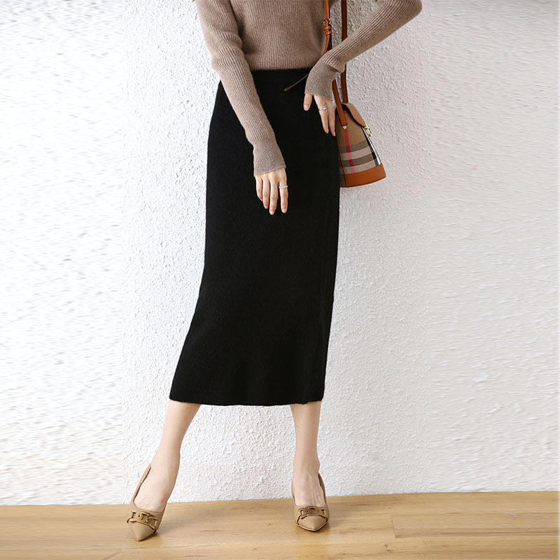 Women's Autumn And Winter Commuting Fashion Solid Color Dress Casual Temperament Sheath Skirt Black - Shop at LoveMi