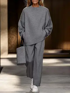 Fashionable Casual Long-sleeve Hoodie And Pants Set - Dark Grey - View 1