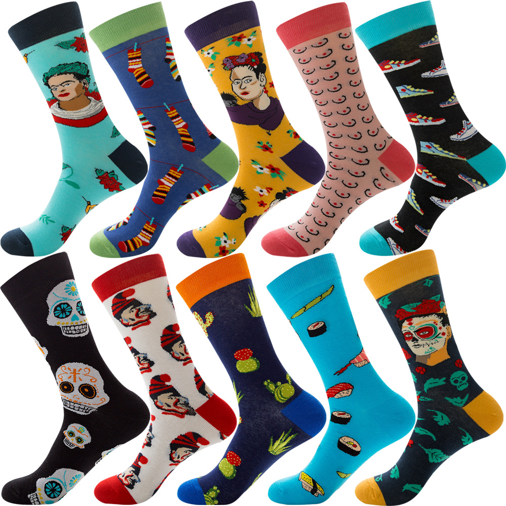 Autumn Diamond-patterned Mens Socks Christmas Animal And Fruit-themed Socks