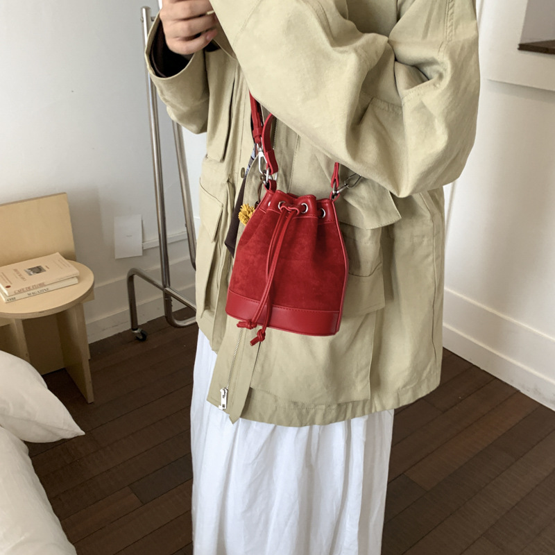 Drawstring Handle All-Match Bucket Bag For Women