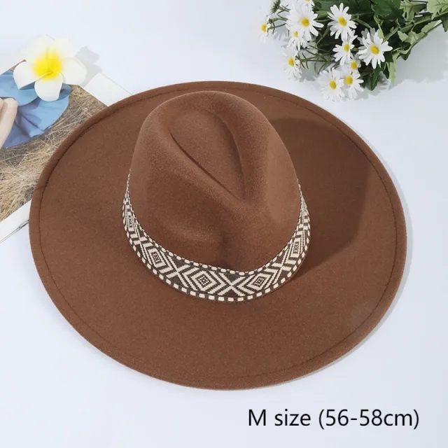 European And American Panama Big Brim Imitation Wool Felt Jazz Denim Top Hat Caramel - Shop at LoveMi