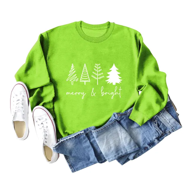 Printing Casual Women's Round Neck Loose Sweatshirt Shirt Fluorescent Green White - Shop at LoveMi