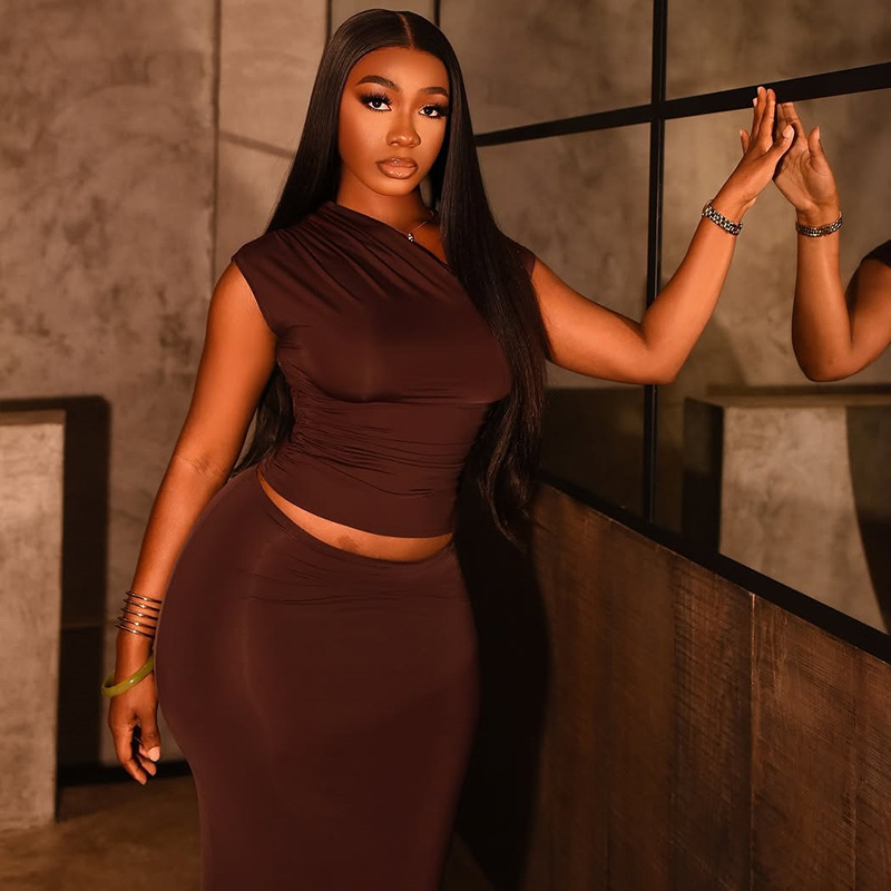 Slim-fit Pleated Fashionable Solid-color Skirt Suit - Image 1