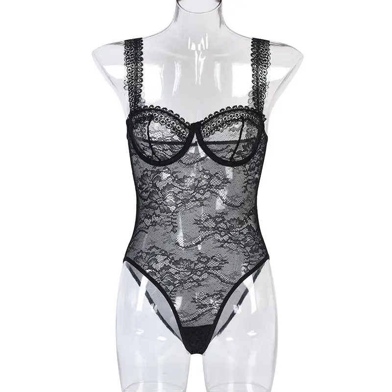 Lace Floral Close-fitting Bodysuit For Women