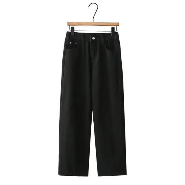 High Waist Slimming Denim Straight leg Pants Loose Black - Shop at LoveMi