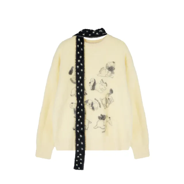 American Street Idle Style Soft Glutinous Mohair Animal Jacquard Sweater Yellow - Shop at LoveMi