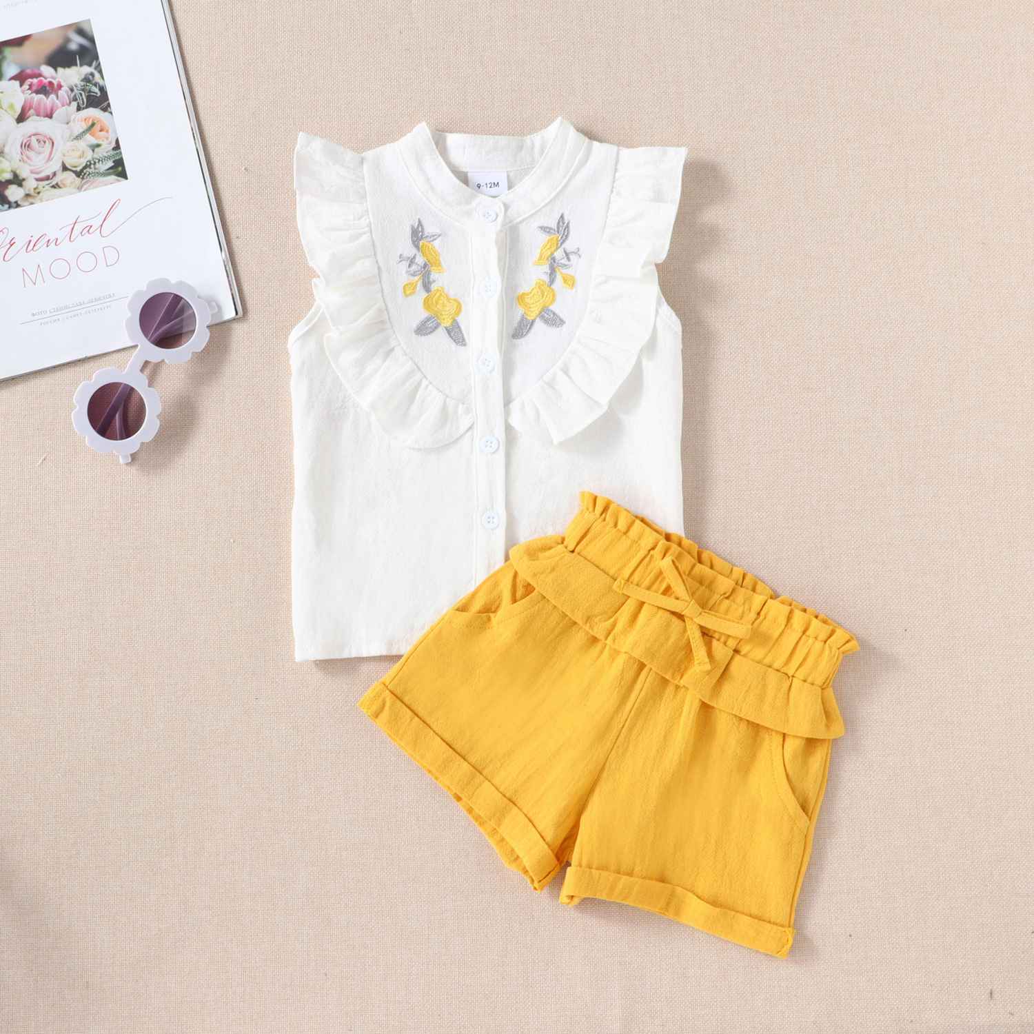 New Children's Summer New Sleeveless Embroidered Shirt Top Shorts Two-piece Set - Image 3