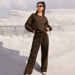 Women's Casual Fashion Round Neck Suit Long-sleeved Sweater - Brown - View 1