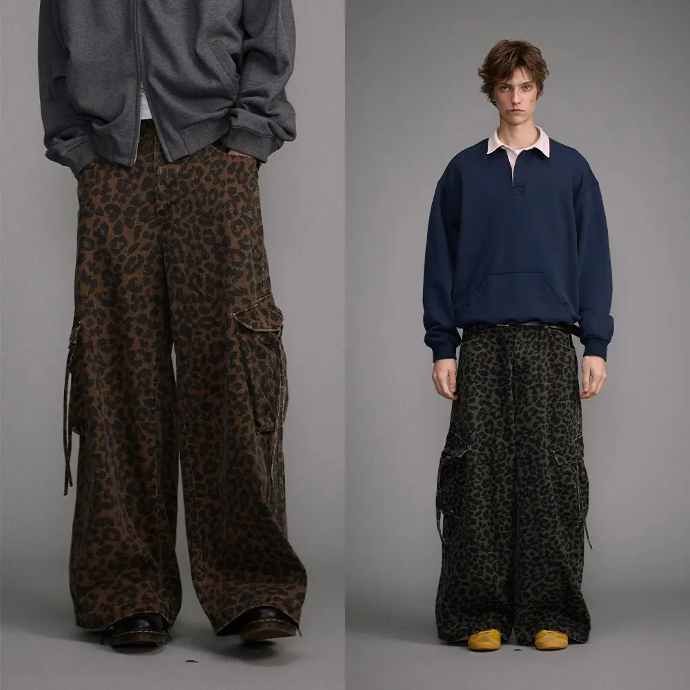 Vintage Leopard Print Wide Leg Pants Washed