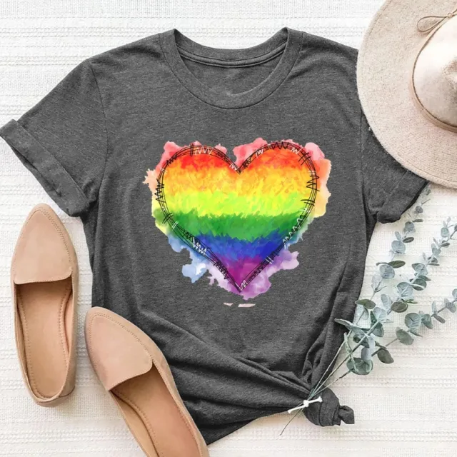 Heart shaped Pattern Round Neck Short Sleeve T shirt Dark Grey - Shop at LoveMi