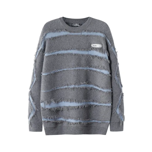 Irregular Cut Deformed Striped Solid Color Sweater Gray - Shop at LoveMi
