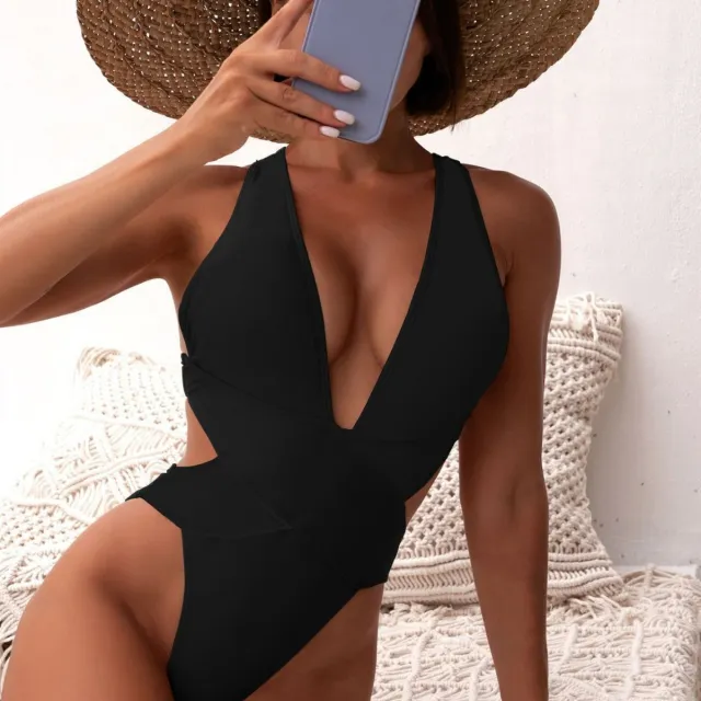 One piece Swimsuit Stitching Bikini European And American Black - Shop at LoveMi