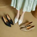 First-layer Cowhide Cloud-step Comfort Retro Pointed-toe Chunky-heel Mary Jane Shoes view 1