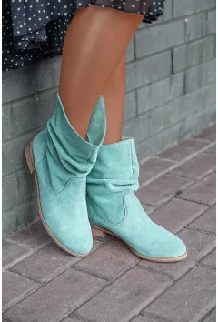 Lady Sexy Pile Style Ankle Boots Round Toe Low Heel - Blue - View 1