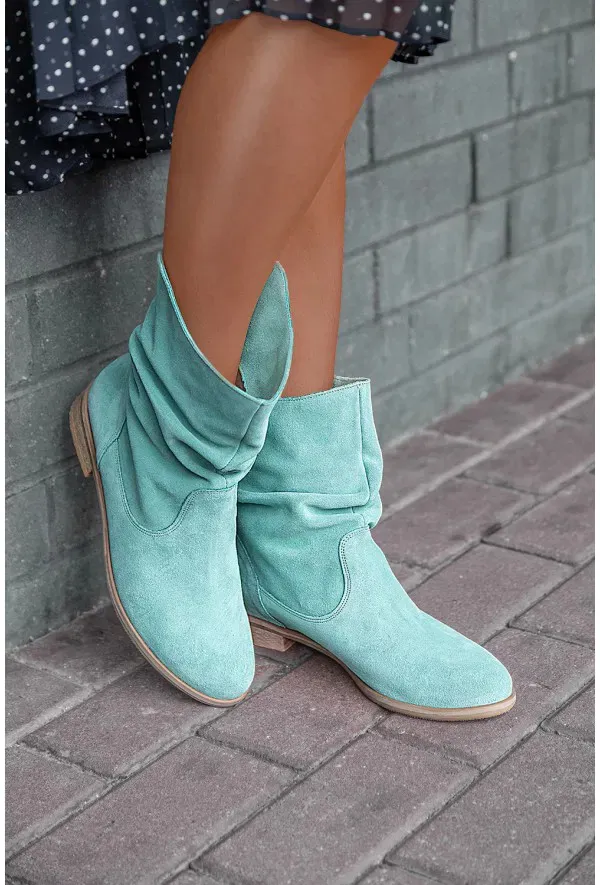 Lady Sexy Pile Style Ankle Boots Round Toe Low Heel Blue - Shop at LoveMi