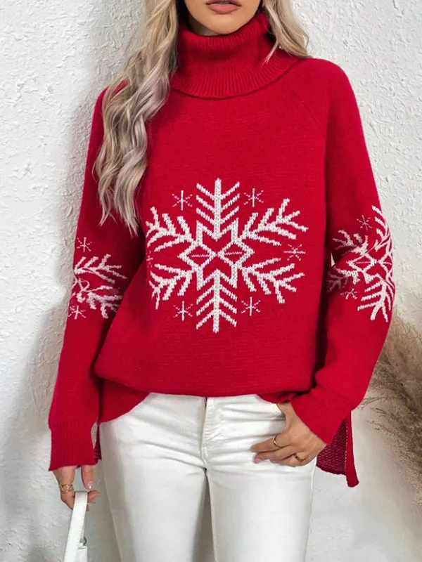 High Collar Christmas Sweaters Women's Clothing Red - Shop at LoveMi