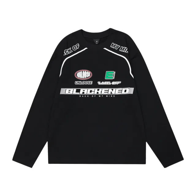 Locomotive Style Printed Loose Round Neck Long Sleeve Fashion Black - Shop at LoveMi