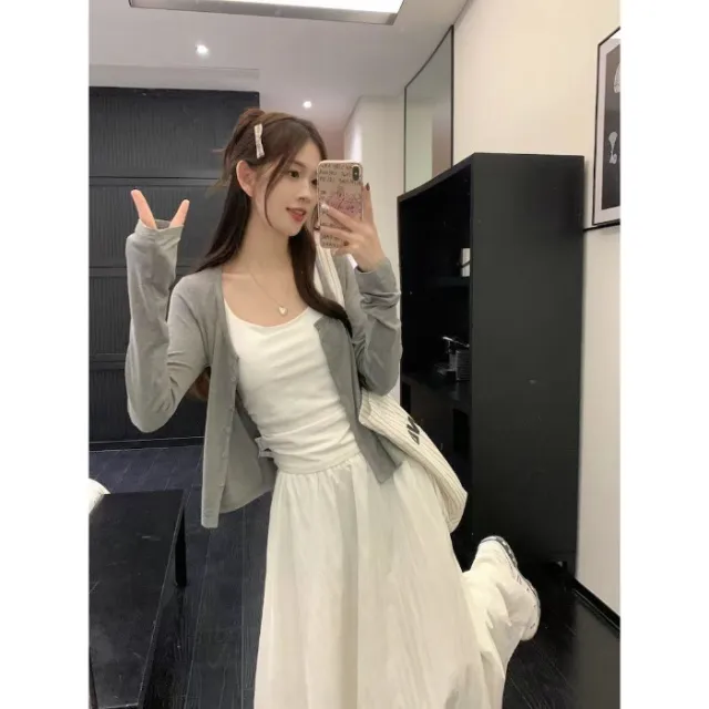White Skirt Cardigan Three piece Set Summer No Chest Pad Sling - Shop at LoveMi