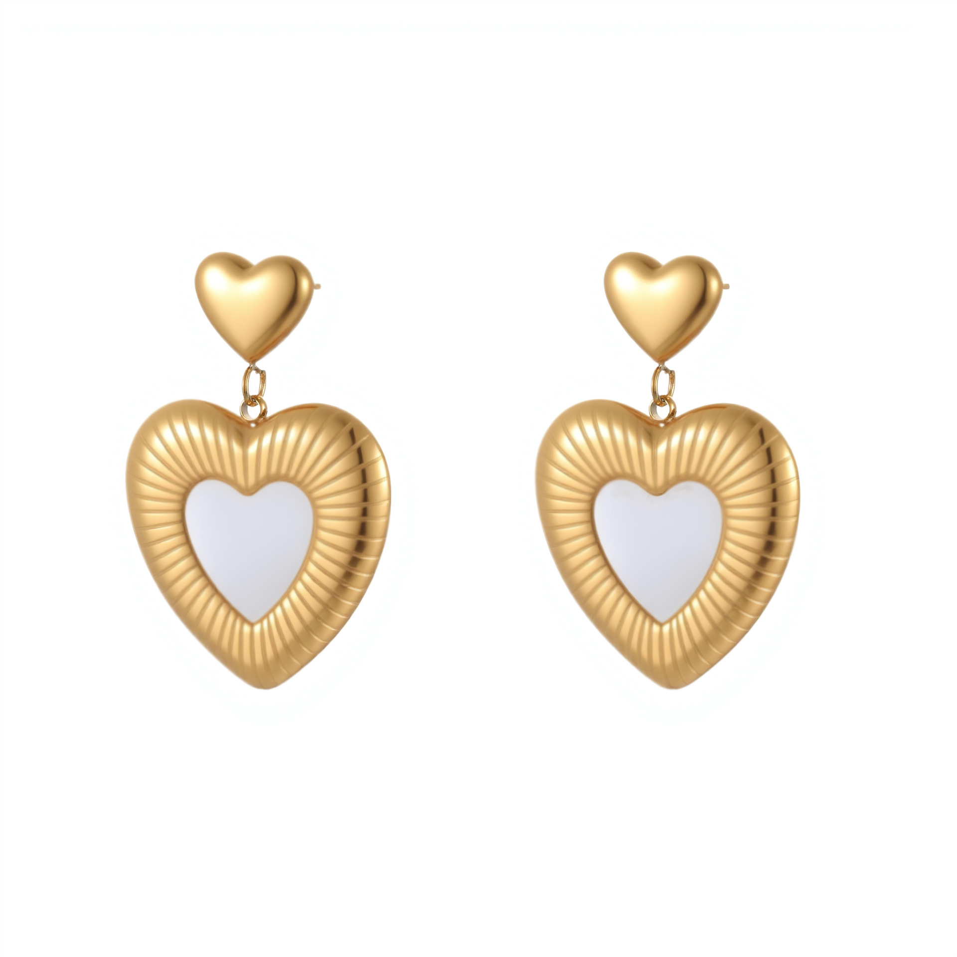 Heart Stainless Steel White Fritillary Earrings