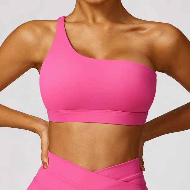 Women's One shoulder Beauty Back Yoga Bra Quick drying Workout Top Magenta S - Shop at LoveMi