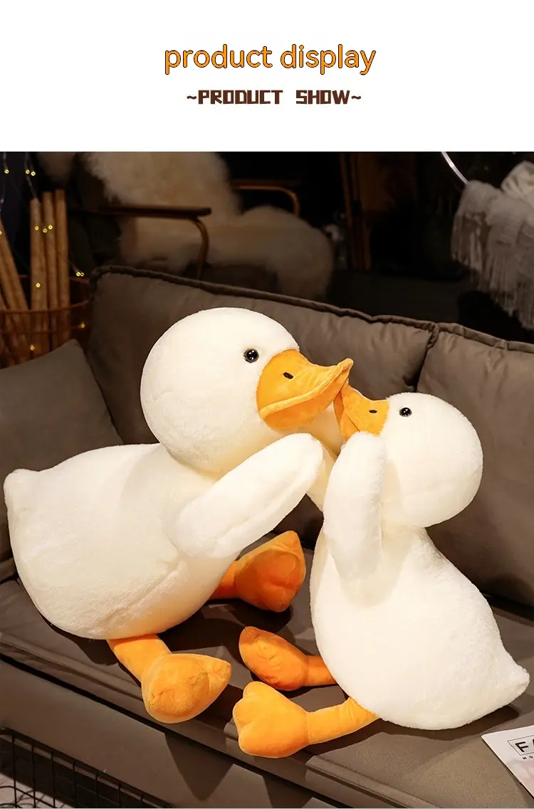 Lying Big White Duck Feather Plush Toy Soft And Adorable Pillow