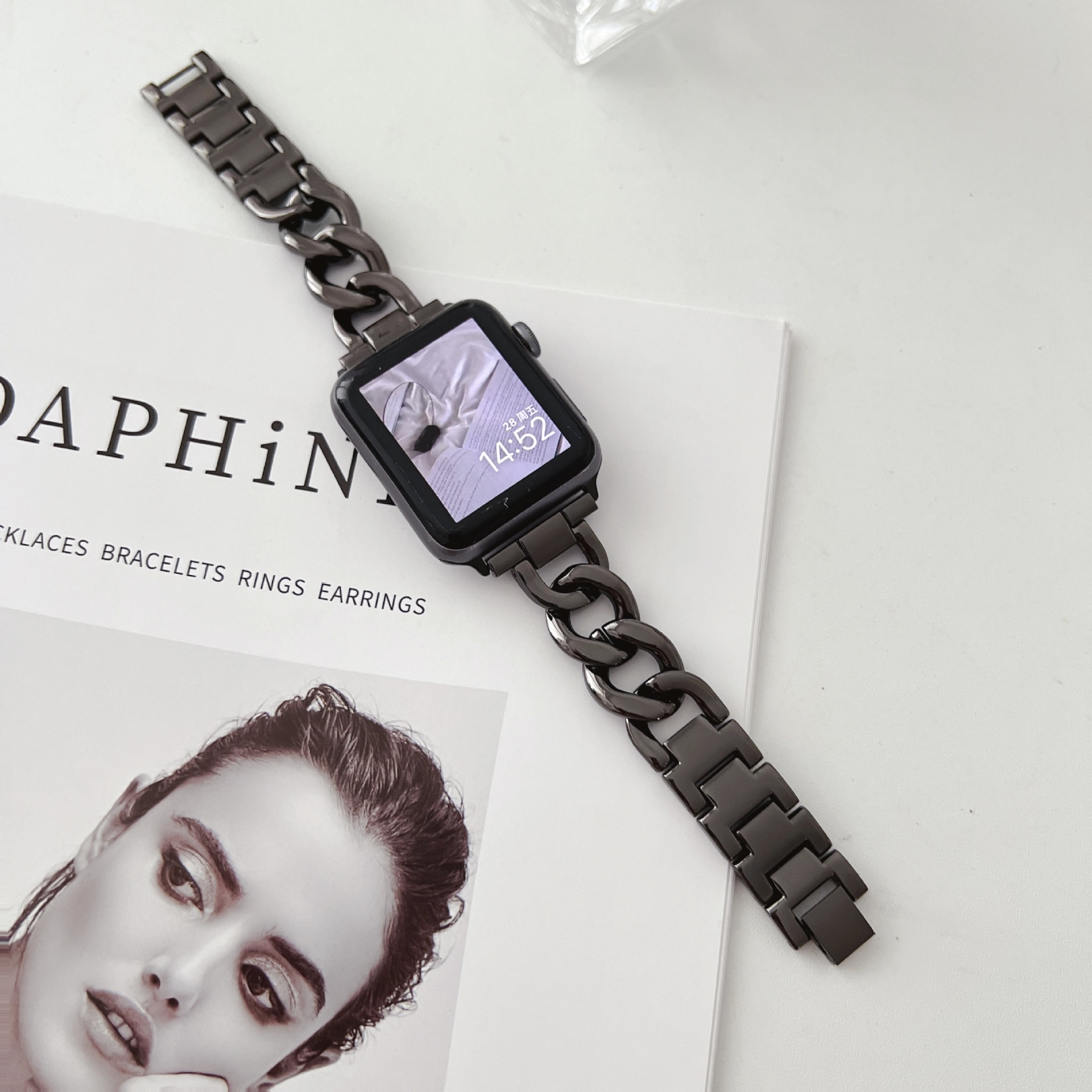 Single-row Denim Chain Metal Watch Strap 9