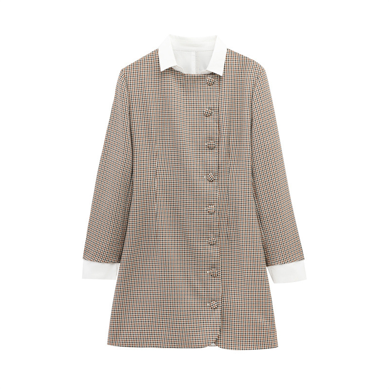 Slim Lapel Button Long Sleeve Dress