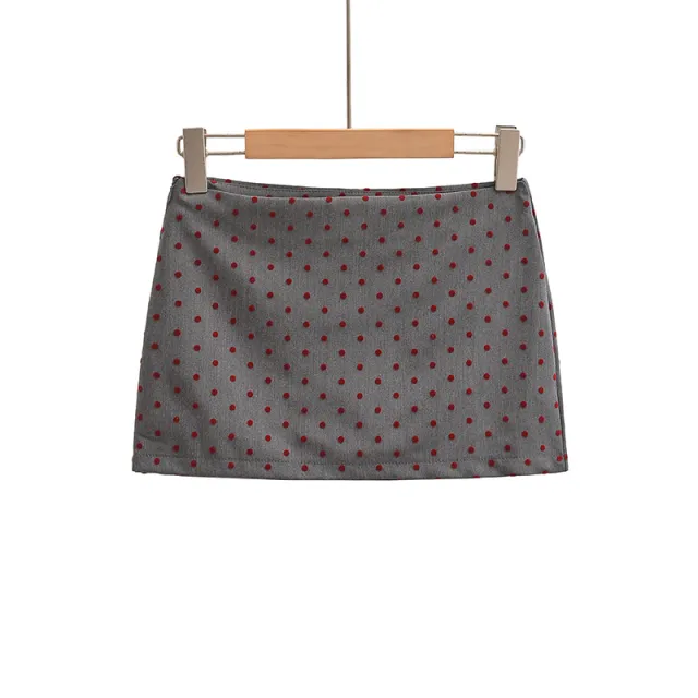 Simple Shopping Casual Polka Dot Side Zipper Anti exposure Skirt Red Wave Point - Shop at LoveMi
