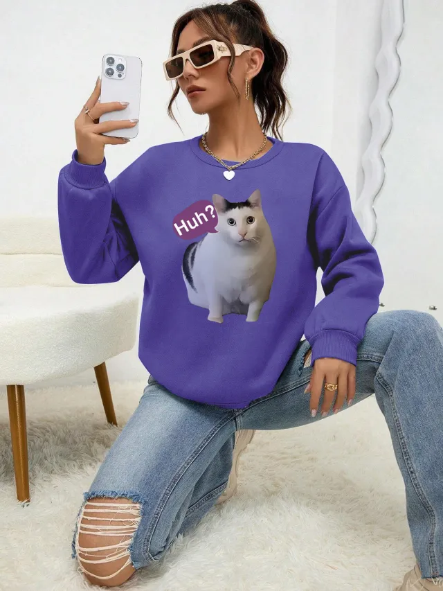 Fashion Cat Personalized Printed Women's Sweater Purple - Shop at LoveMi