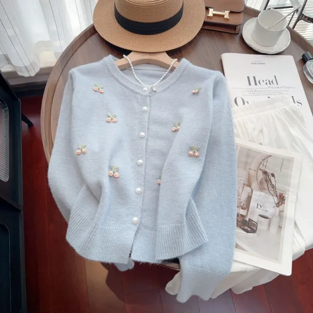 Sweet Gentle Soft Glutinous Round Neck All matching Anti aging Sweater Coat Blue - Shop at LoveMi