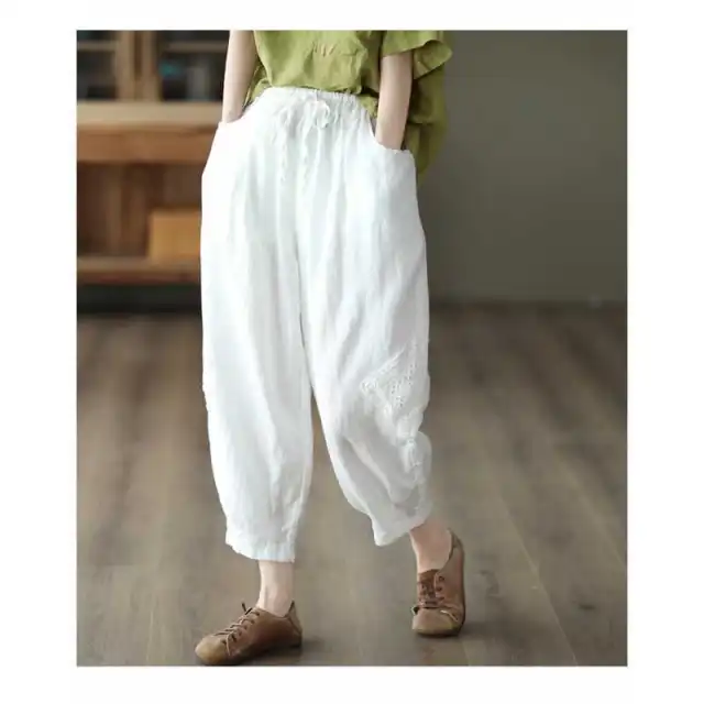 Cotton And Linen Loose Slimming Harem Bloomers White - Shop at LoveMi