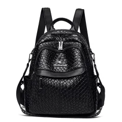 Women's Soft Leather Large Capacity Travel Backpack - Black - View 1