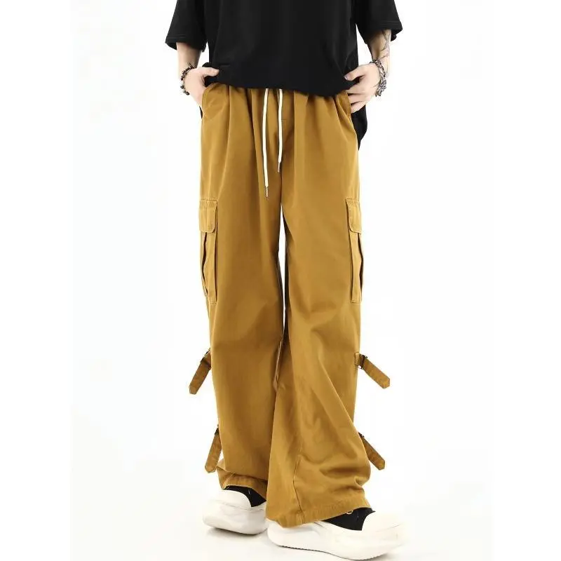 Men's Retro Loose Straight Wide Leg Casual Trousers - Khaki