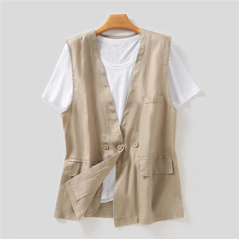 Japanese Style Vest Jacket Loose Casual Cotton Top