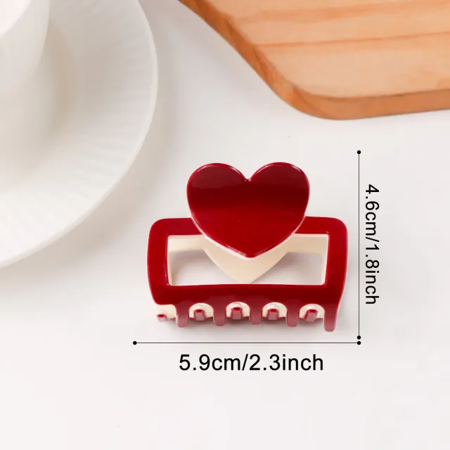 Valentine's Day Heart Shaped Color Block Fresh Sweet Updo Shark Clip Red - Shop at LoveMi