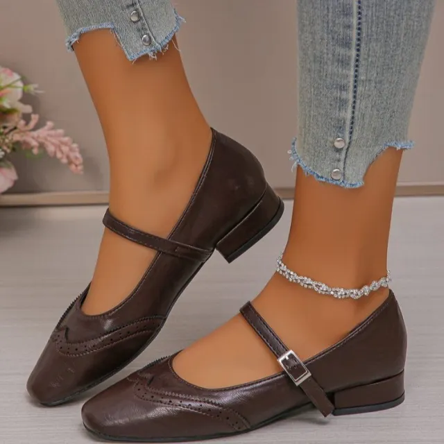 New Style Women's Casual Peep toe Pumps With A Single Strap Buckle Brown - Shop at LoveMi