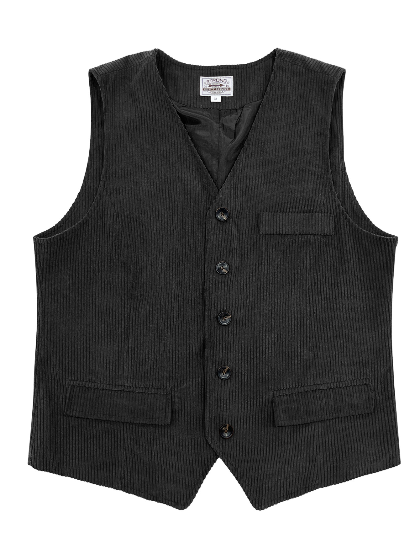Mens Corduroy Vest With Patchwork Pockets And Outer Jacket