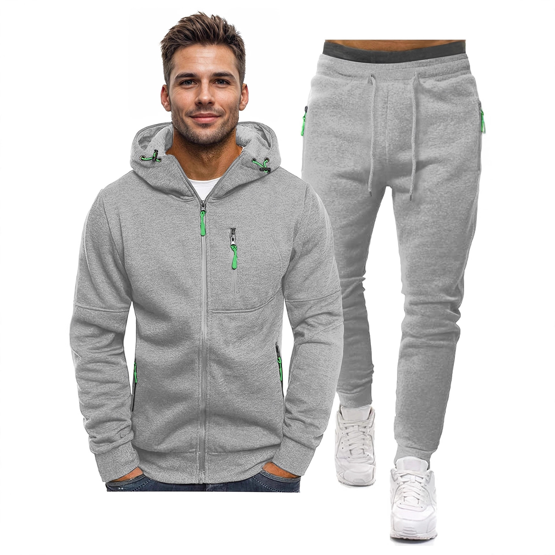 Zippered-pocket Hoodie And Pants Set Relaxed Fit