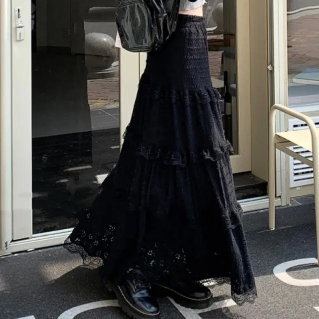 Summer High Waist A Line Skirt Cake Dress Gentle And Long Black - Shop at LoveMi