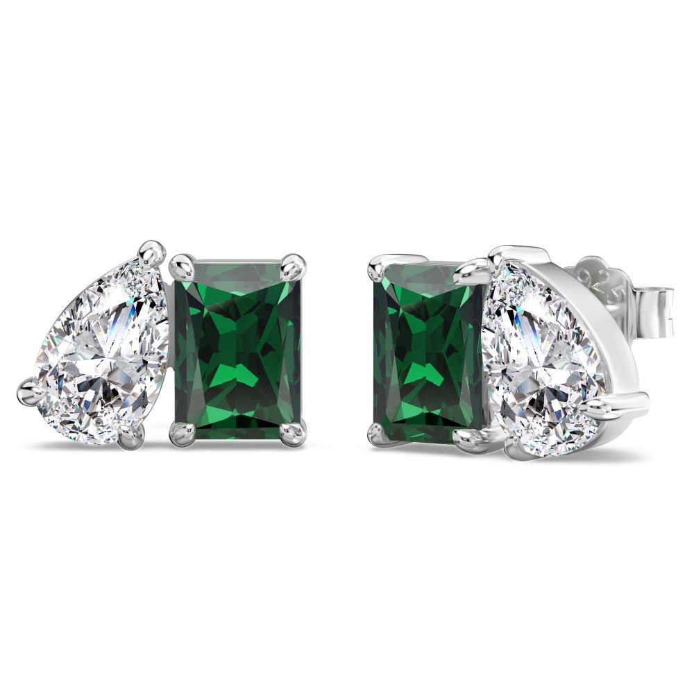 Beautiful 925 Sterling Silver Ornament Emerald Cut Square Ring Platinum Green Diamond - Shop at LoveMi
