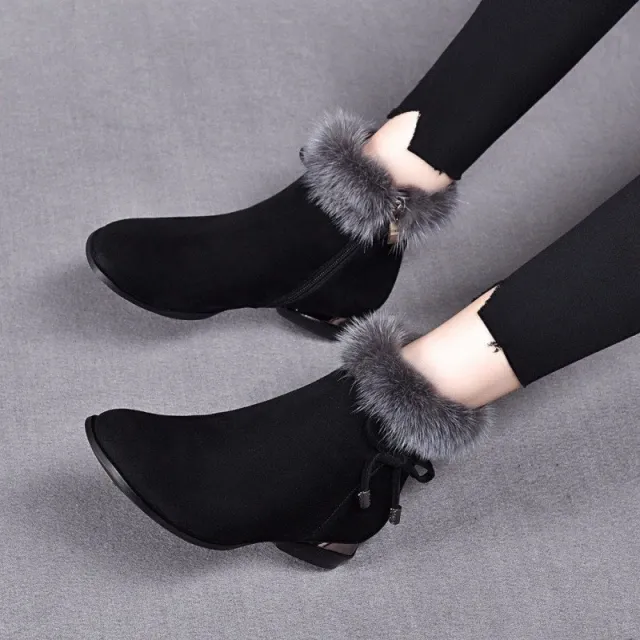 New Fleece Lined Round Toe Short Boots For Women Black - Shop at LoveMi
