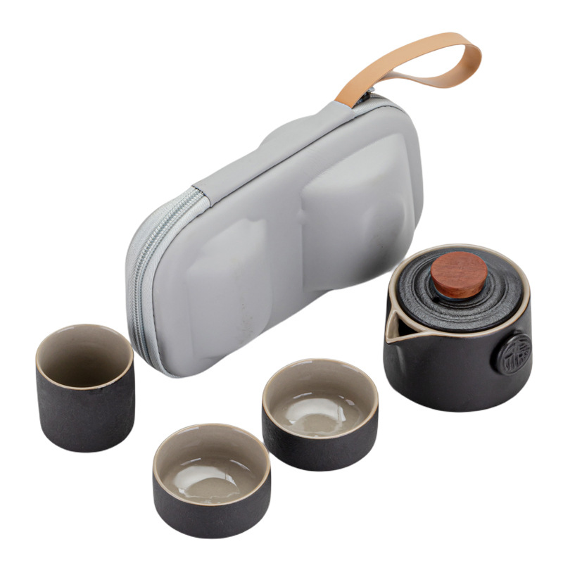 Travel Tea Set Ceramic Black Porcelain Portable Household Teapot Suit